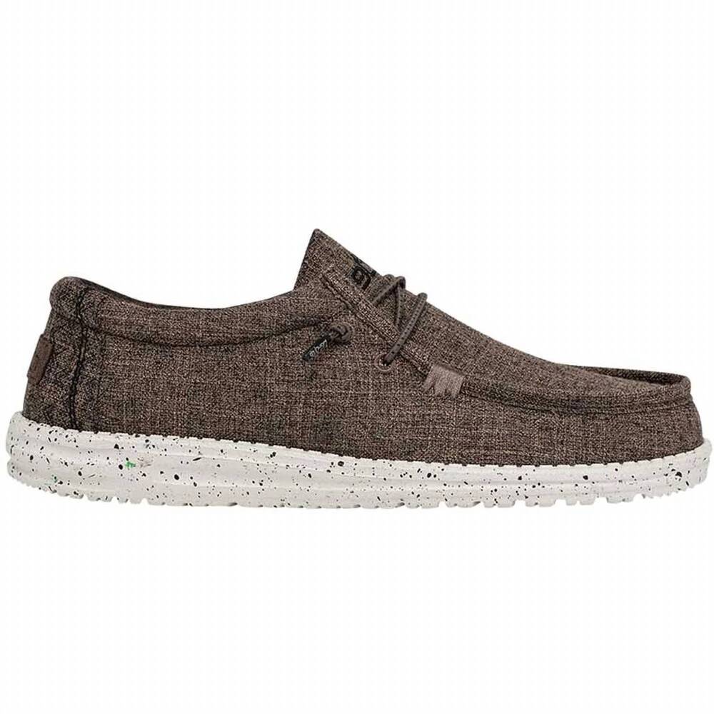 NEW HEY DUDE men's wally eco linen comfort shoe in dark brown